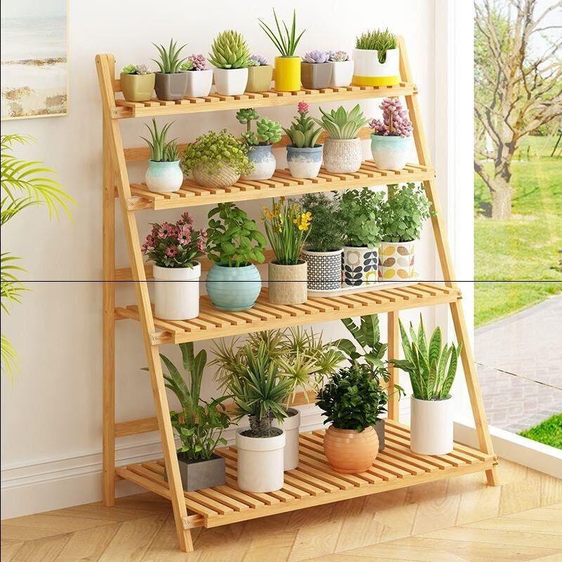 2019新款花架子实木客厅阳台多肉置物架多层折叠花盆架楠竹室内特