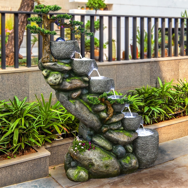 假山流水喷泉鱼池阳台户外花园布置楼梯下庭院循环瀑布造景观摆件