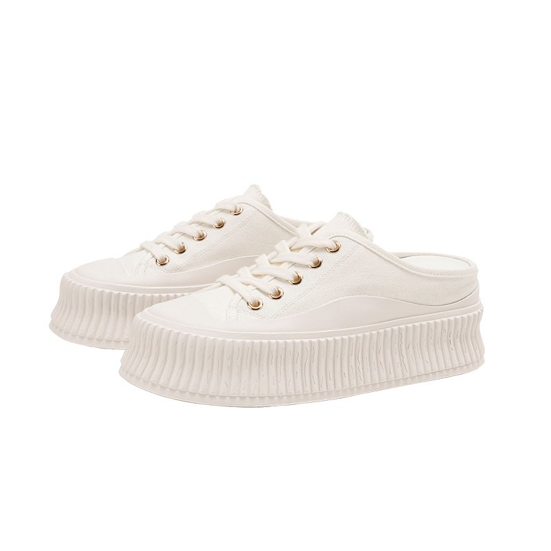 小白鞋女春秋夏百搭皮面黑白春夏新款松糕经典半拖上班潮流女单鞋