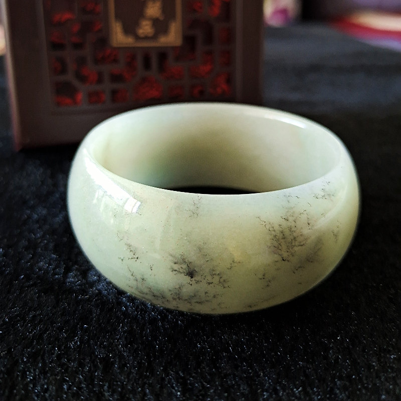 手镯佘太翠玉石天然白玉草花首饰手环少女女款手饰