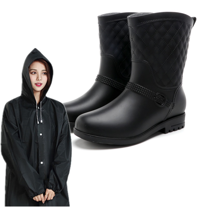 黑尚雨鞋女时色款外穿防防水中筒加绒女士雨雨雨鞋