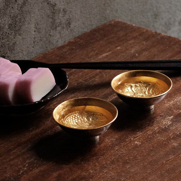 日本代购纯锡金箔酒杯宝船小酒酒碗件套礼盒酒杯