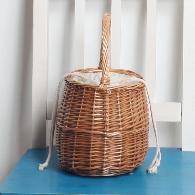 柳编束口手提篮提包手工编织非藤草编竹编花篮购物篮