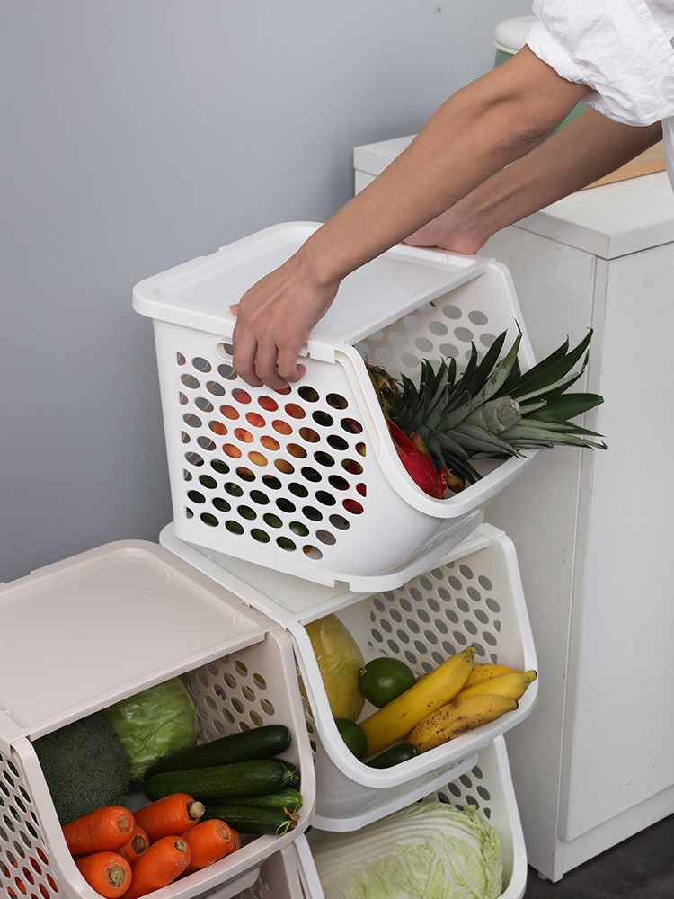 厨房菜篮收纳蔬菜杂物收纳筐装菜篮子家用水果蓝塑料框落地置物架
