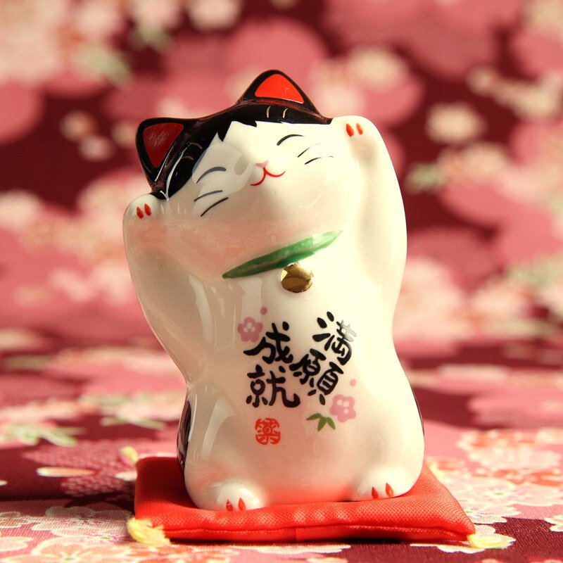 日本招财猫彩绘满愿成就心想事成陶瓷摆件生日学业招财猫