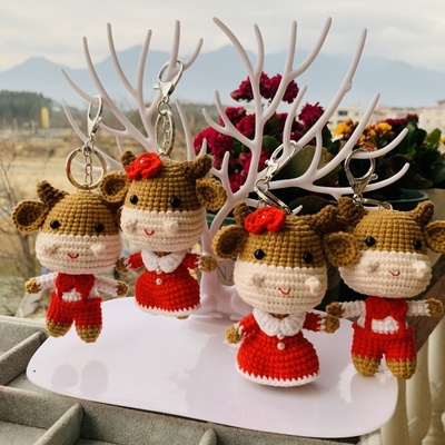 牛年手工钩针编织毛线新年情侣挂件礼物创意玩偶