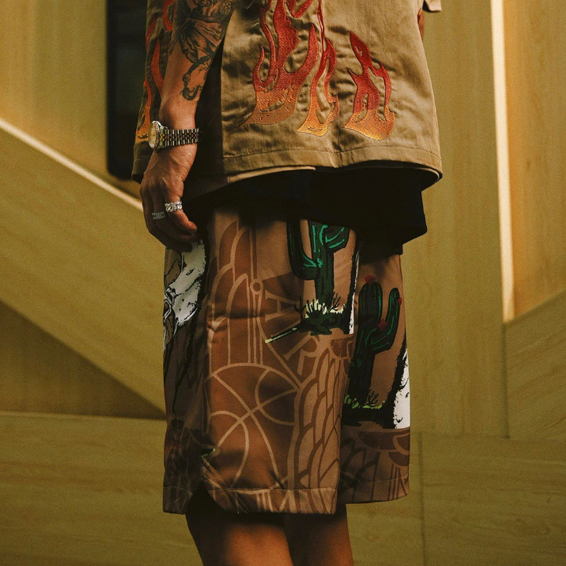 正确版TS Travis Scott联名AJ6骷颅头印花短裤运动休闲五分裤潮