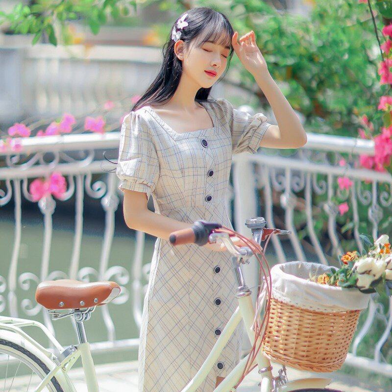 202年夏季法式新款短袖复古方宫廷风小众少女连衣裙 - 查映颖百货店