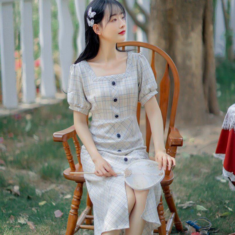 202年夏季法式新款短袖复古方宫廷风小众少女连衣裙 - 查映颖百货店