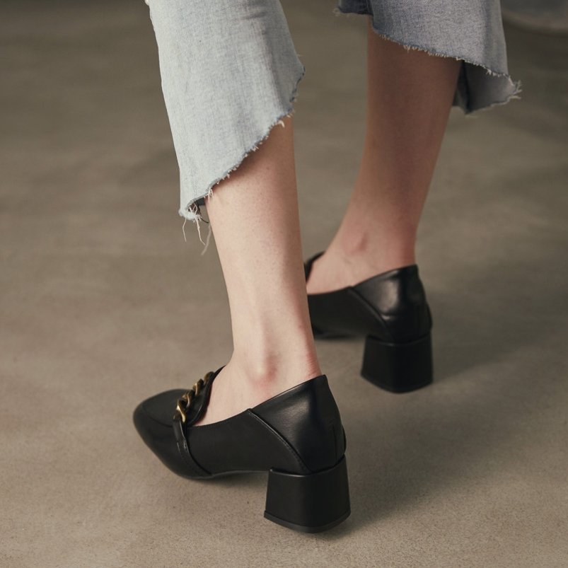 a.d hepburn 软皮高跟英伦小皮鞋女2021春款百搭时尚中跟粗跟单鞋