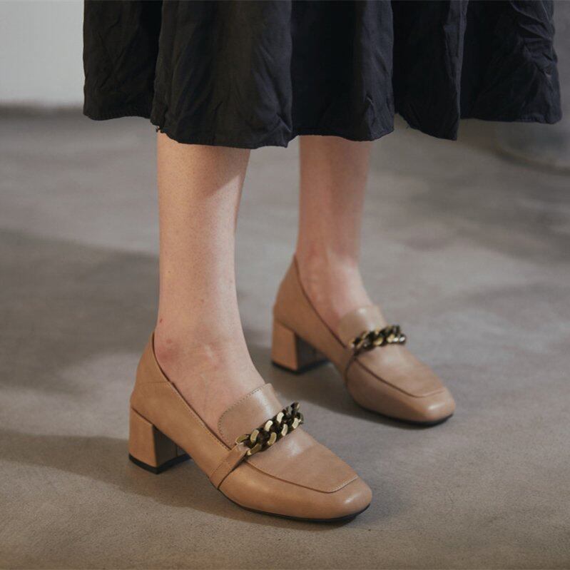 a.d hepburn 软皮高跟英伦小皮鞋女2021春款百搭时尚中跟粗跟单鞋