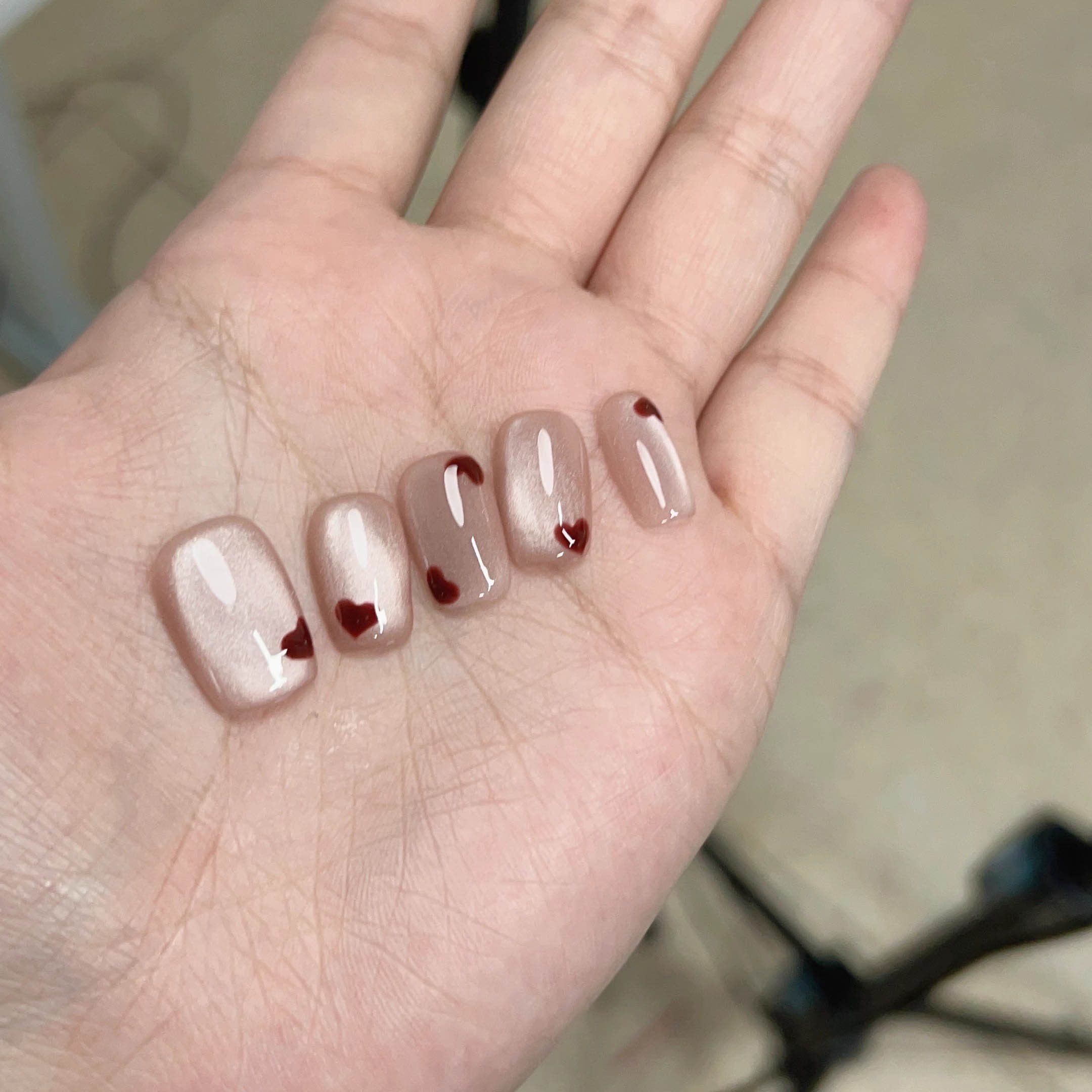 心心相印爱心猫眼藕荷色美甲贴片