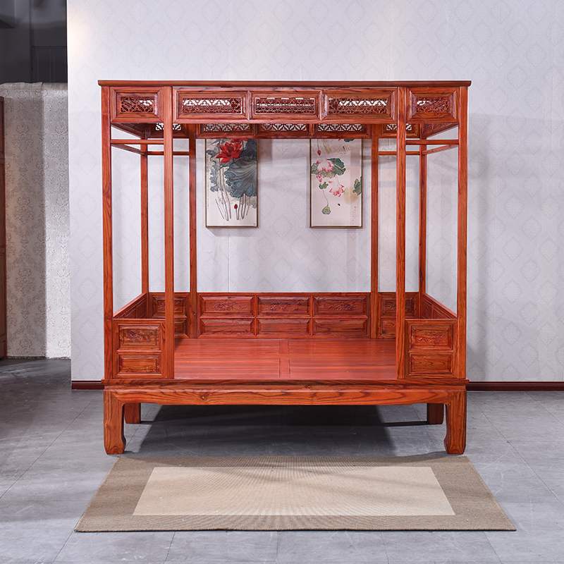 仿古卧室家具实木双人床千工拔步踏步雕花老式拔步床