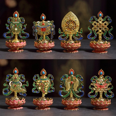 摆件西藏镀金金大莲花八吉祥供佛密宗法器装饰摆件