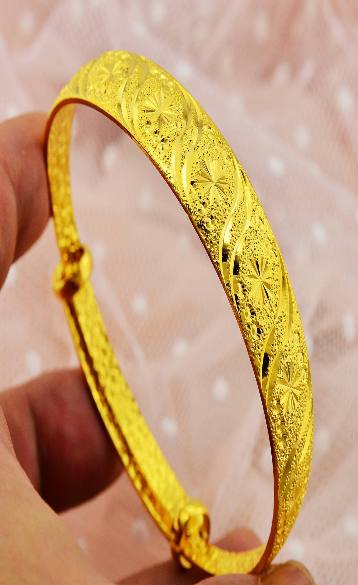 黄金24k仿真真金推拉收缩大小小金手镯妈妈手镯