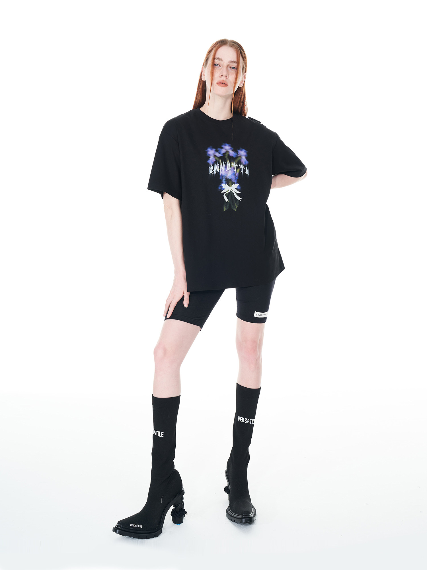 annatto夏日限定鸢尾尾花宽松舒适百搭马赛克花束t恤