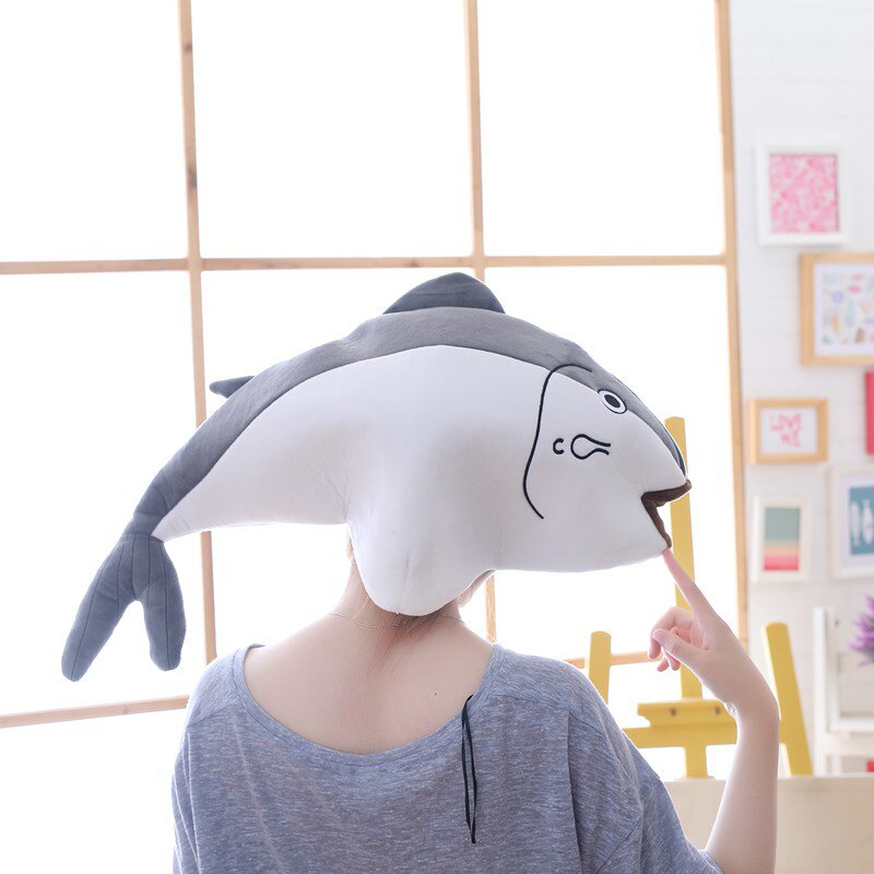 咸鱼头套创意帽子网红抖音可爱头罩拍摄毛绒帽子