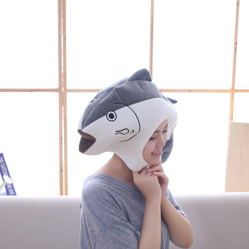 咸鱼头套创意帽子网红抖音可爱头罩拍摄毛绒帽子