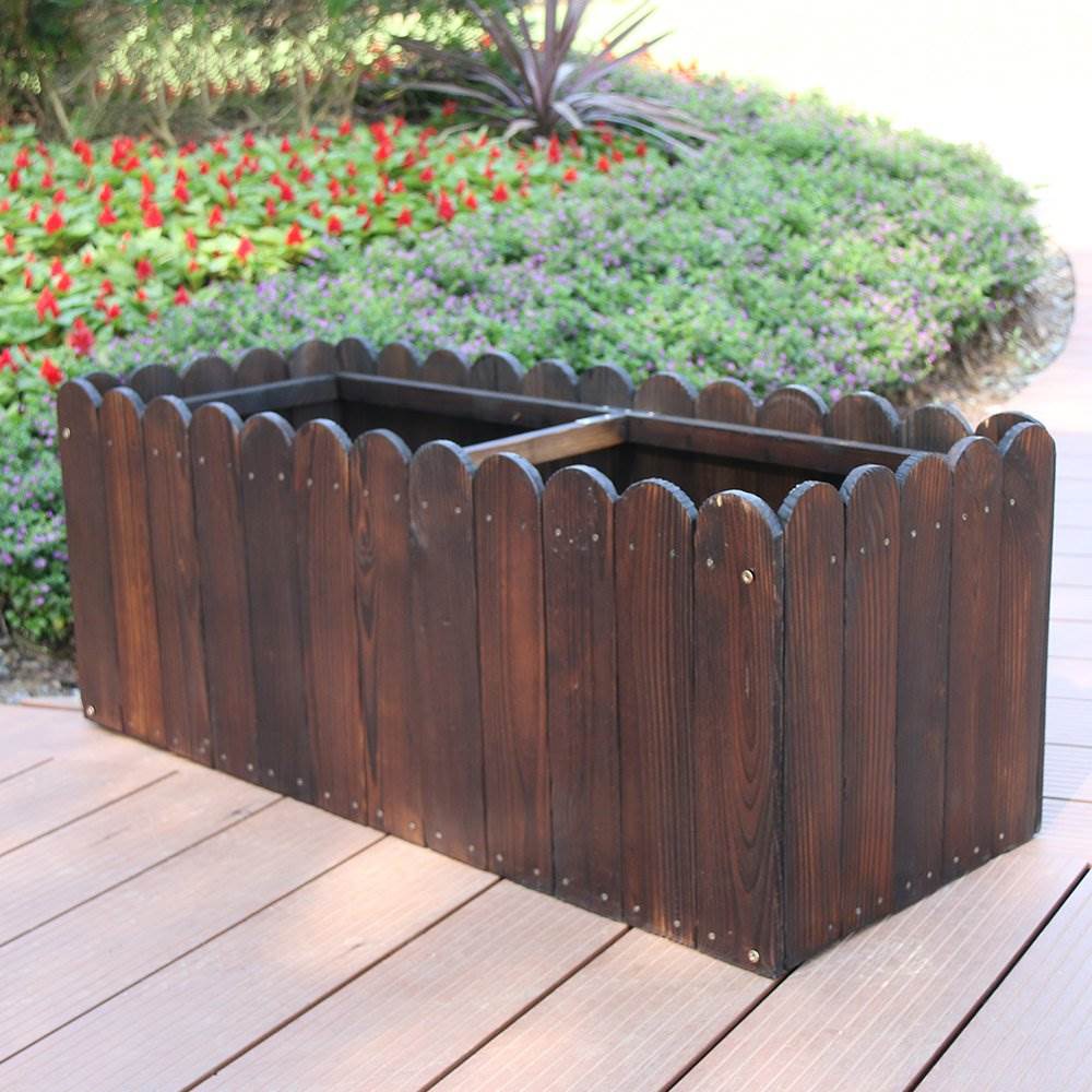 户外防腐木花箱木质花槽木头花桶碳化木花盆长方形花盆