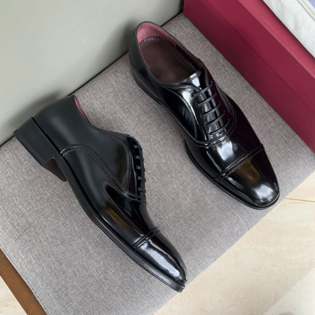 欧洲站三接头牛津鞋男黑色英伦尖头系带透气真皮正装皮鞋