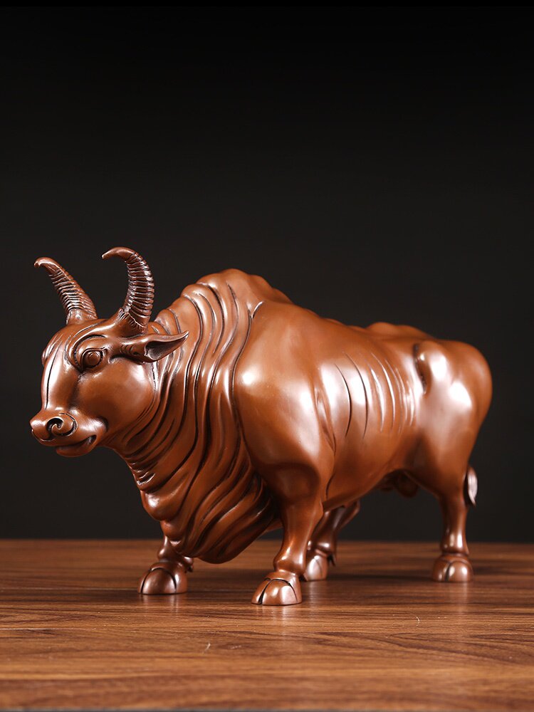 纯紫紫铜故宫五福铜牛摆件五牛图牛牛年摆设摆件