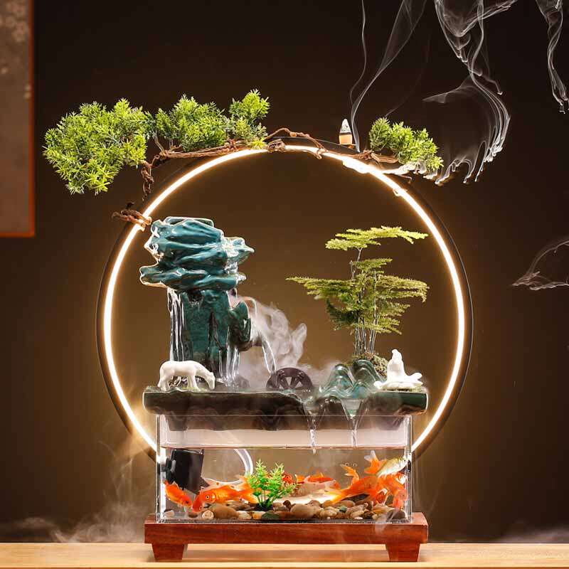 流水招财陶瓷摆件循环环水造景鱼缸家居装饰客厅摆件