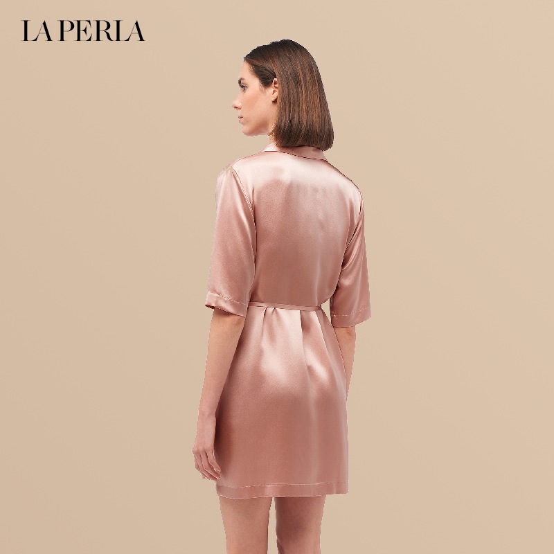 真丝laperla女士睡衣silk系列纯色西装系带睡袍