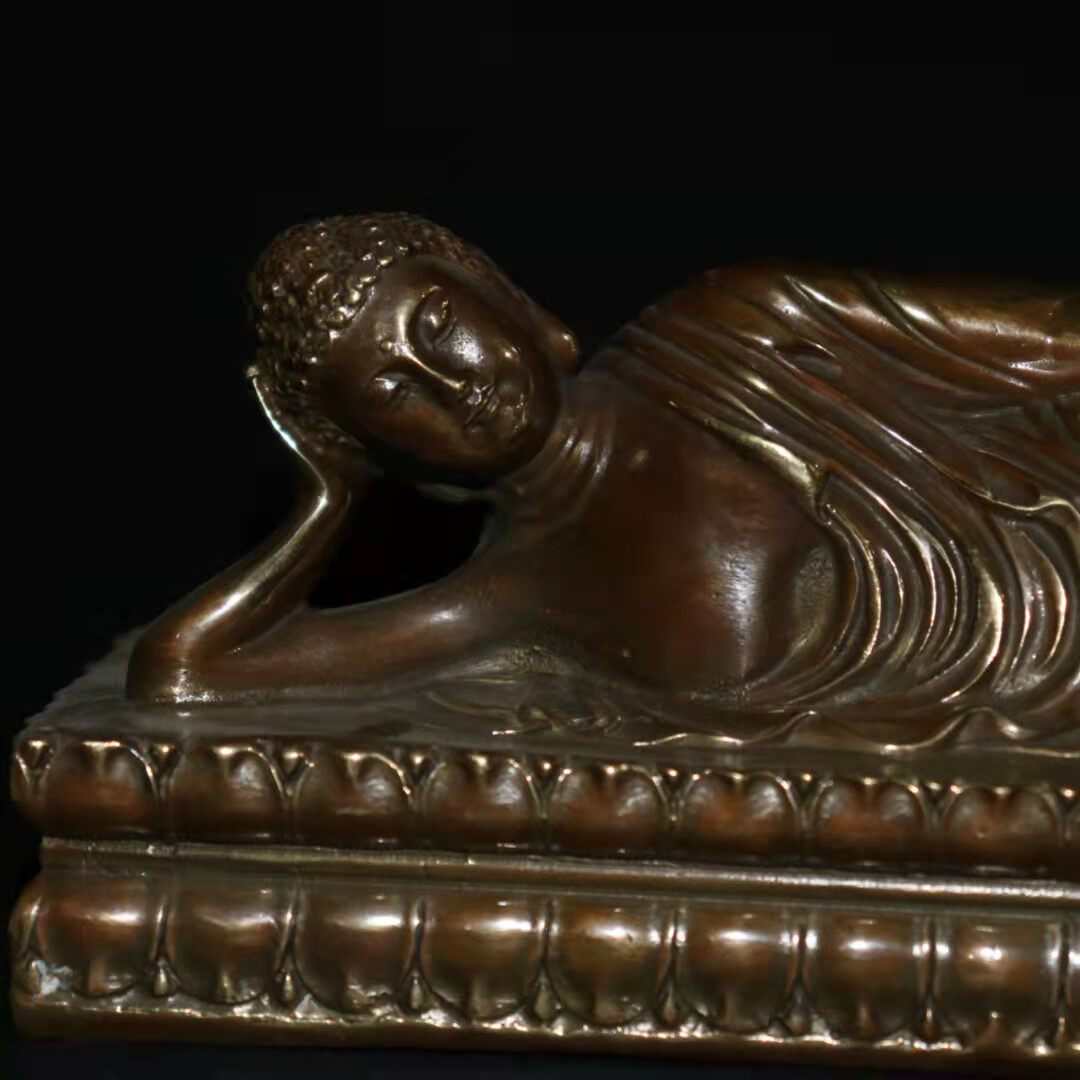 纯铜释迦牟尼睡佛精品仿古人物佛像供奉客厅玄关摆件