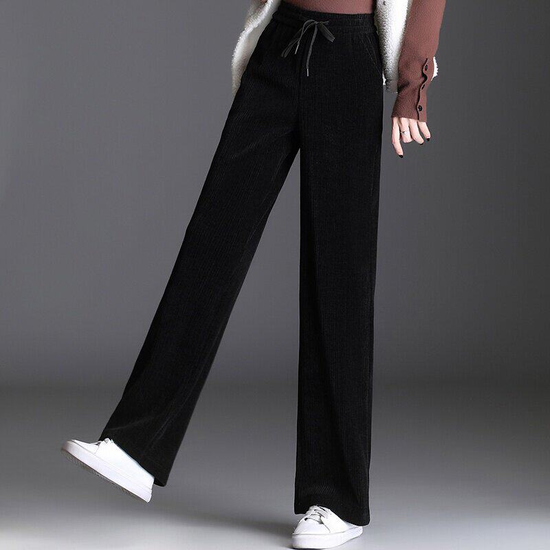 雪尼尔加厚宽松条绒女裤2020秋冬新款垂感阔腿高腰灯芯绒休闲裤子