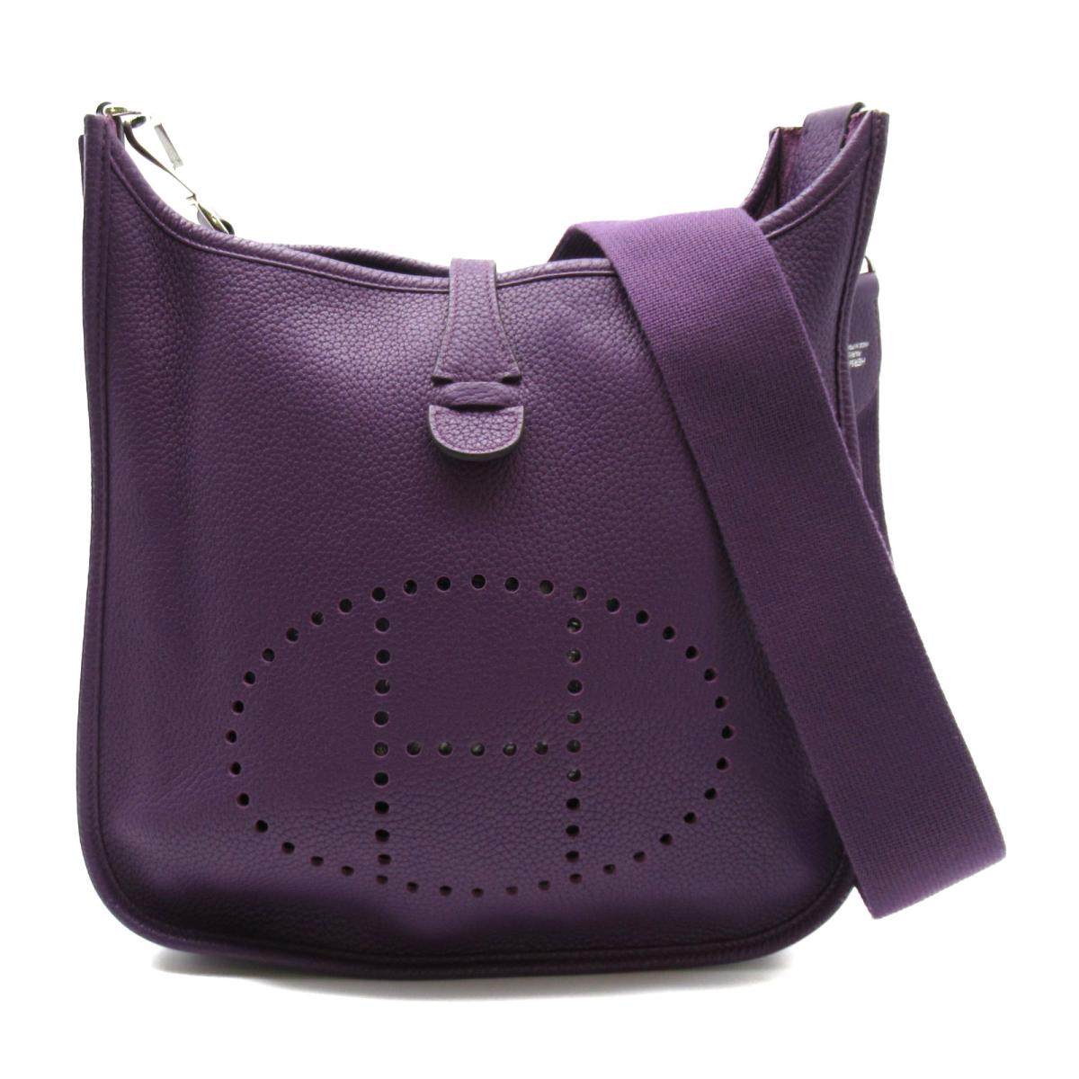 中古hermes爱马仕女包evelynepm伊芙琳tc皮紫斜挎包brandoff通用款