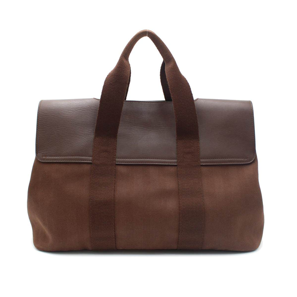 中古hermes爱马仕valparaisomm手提包帆布咖啡色女士包袋