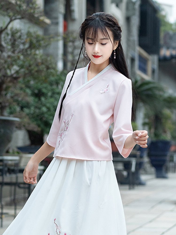 上衣汉服女单件斜襟古装长袖盘扣旗袍改良修身上衣