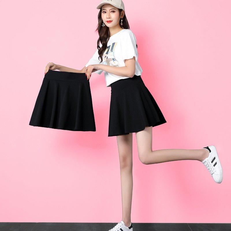 黑色半身裙女夏季薄款 蓬蓬裙ins小摆裙百褶高腰显瘦a字裙短裙子 - 劳