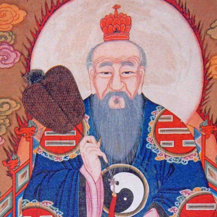 三清道教祖师画像神像挂画太上老君灵宝宝元国画