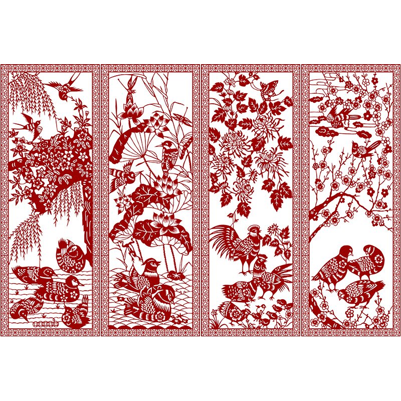 春夏秋冬剪纸图样底稿手工刻纸图案打印素材中国剪纸