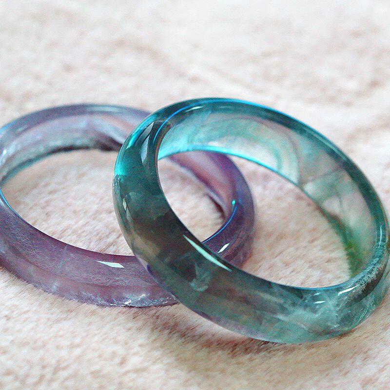 手镯镯子天然萤石女玉一物一图水晶七彩女款夏天手镯