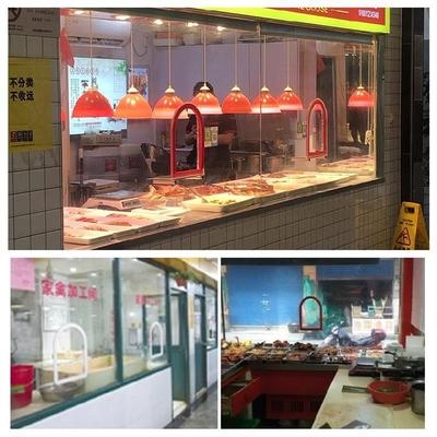 菜市场熟食店玻璃玻璃门门窗卤菜收银橱窗红色洞门有机玻璃板