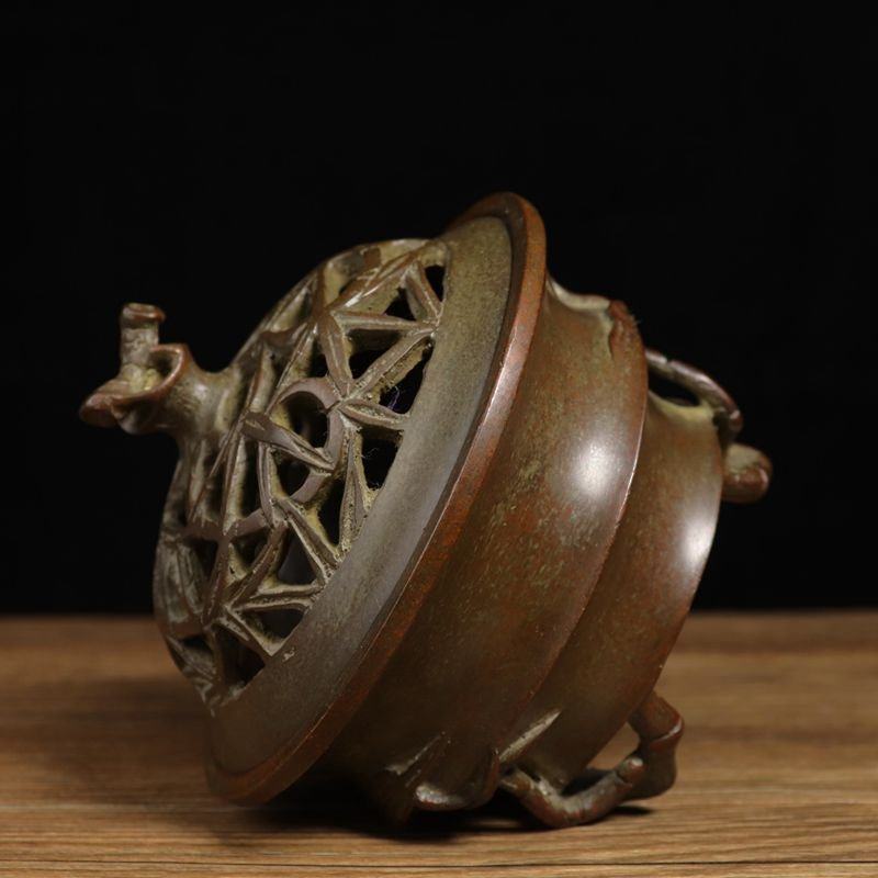 仿古纯铜复古包浆竹节香炉盘香炉熏香炉檀香炉香薰炉家居办公室 - 真