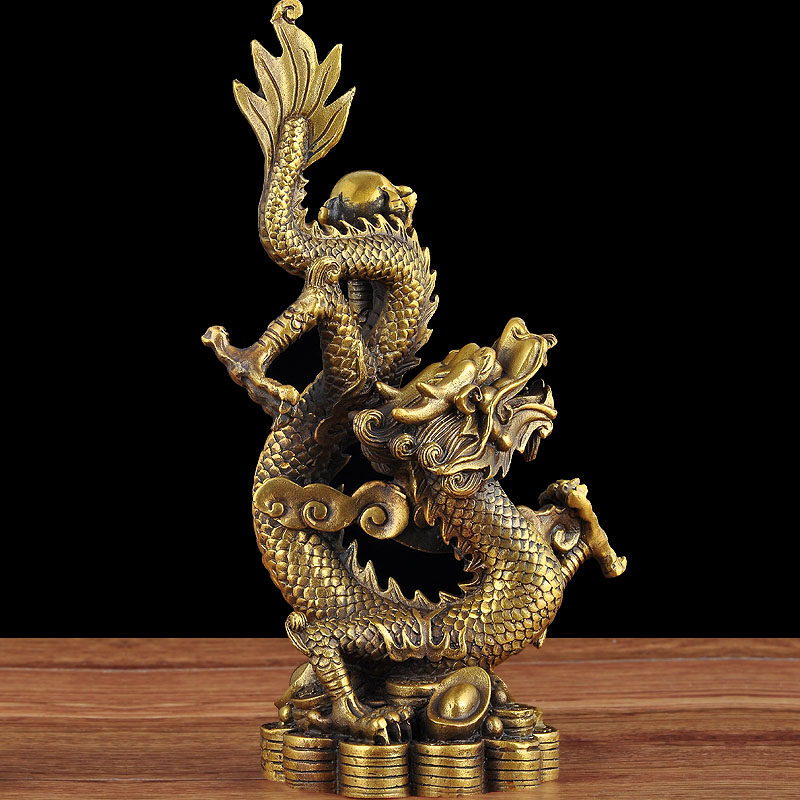 贺玉吉玉吉铜龙摆件一对家居客厅电视柜领导办公室摆件