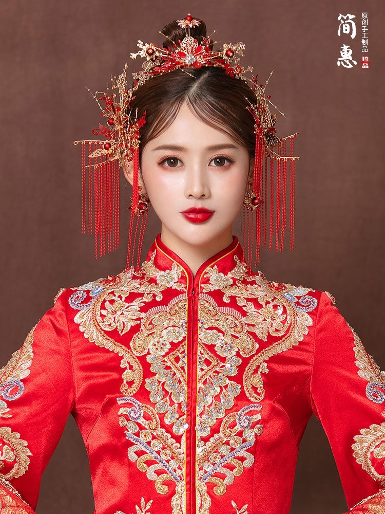 秀禾头饰新娘结婚发饰中式禾服步大气凤冠短发发饰