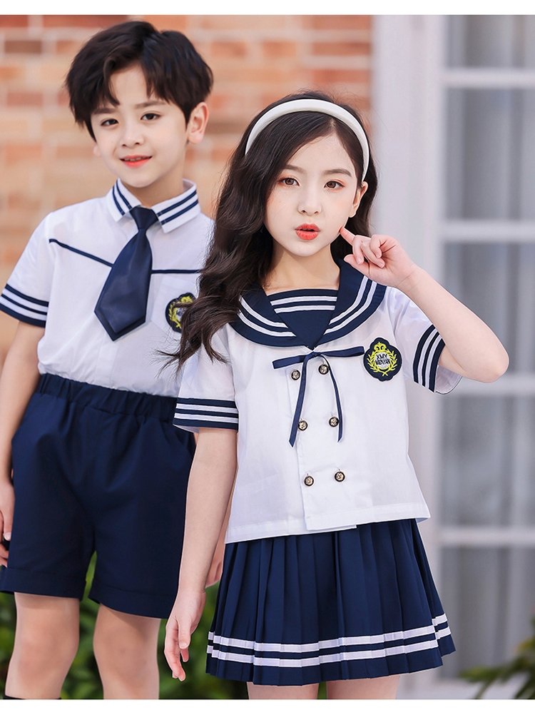 海军军风校服小学生单排短袖夏季新款大班毕业校服