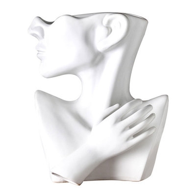 北欧创意人脸陶瓷花盆室内花器简约白色人像花瓶水培花器家居摆件