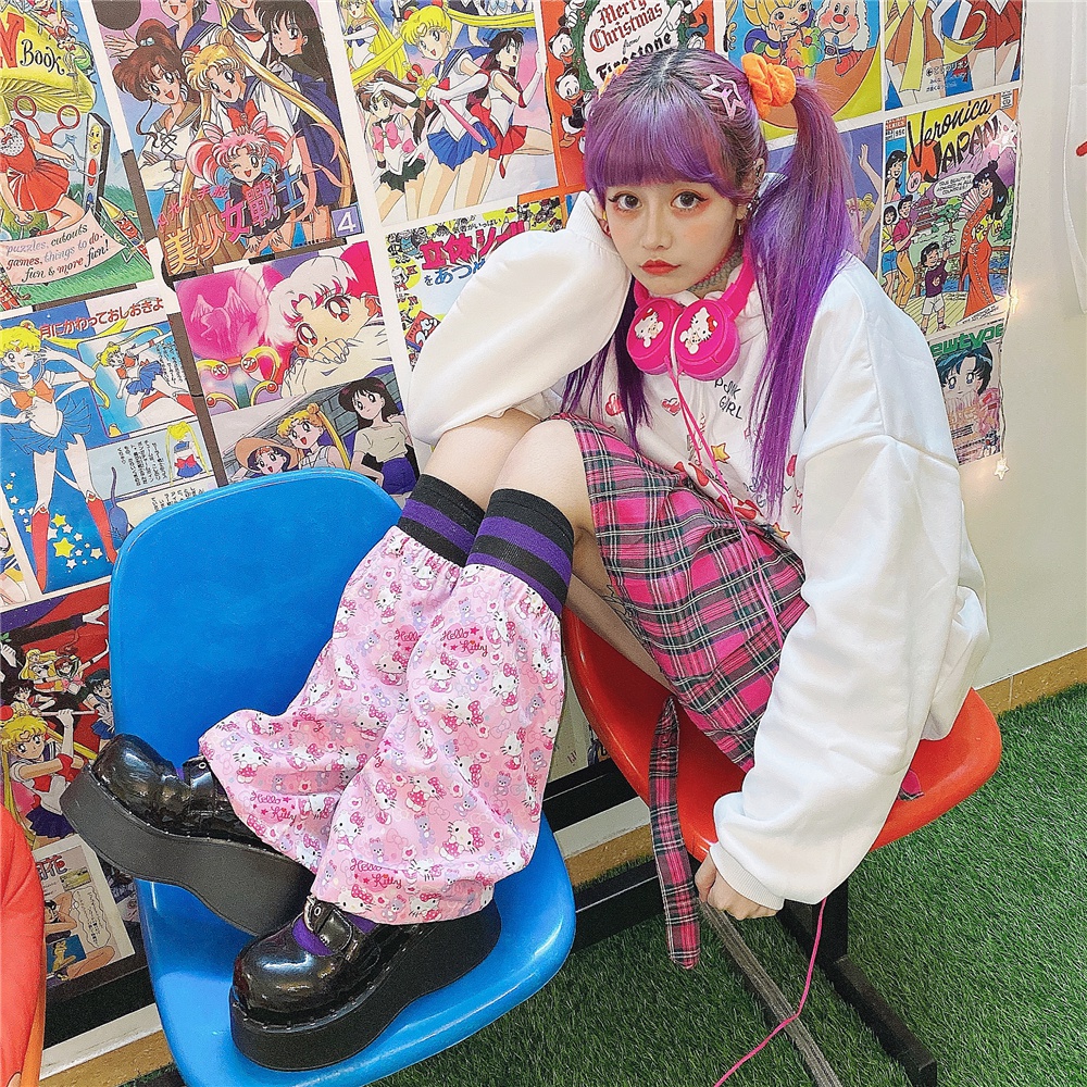 包邮日原宿ins土酷女孩蹦迪粉色千禧y2k辣妹中筒袜