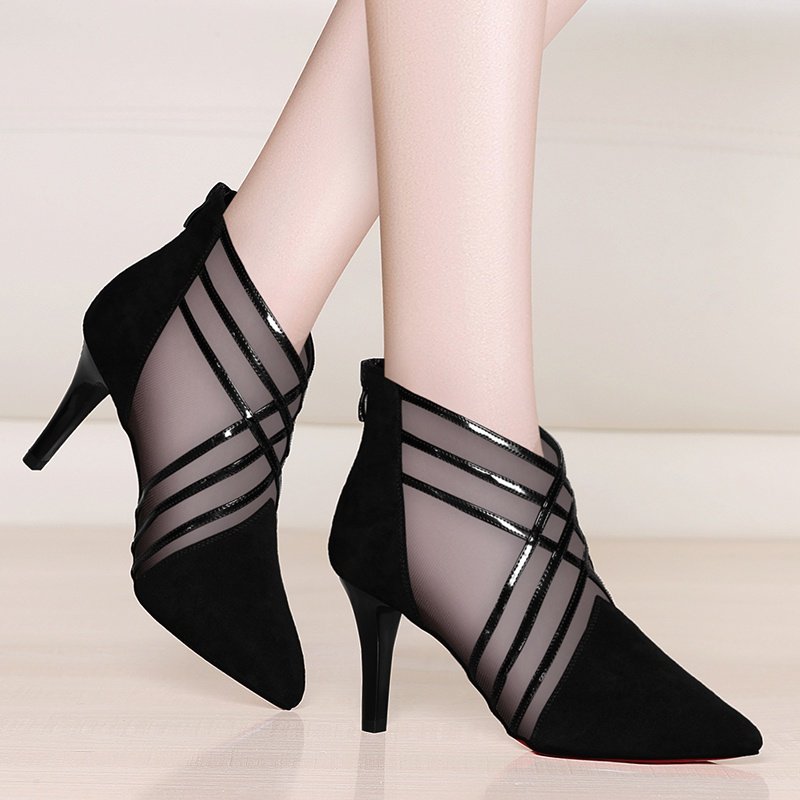 女士网纱高跟鞋2021春夏季洋气时尚性感真皮镂空细跟妈妈软皮单