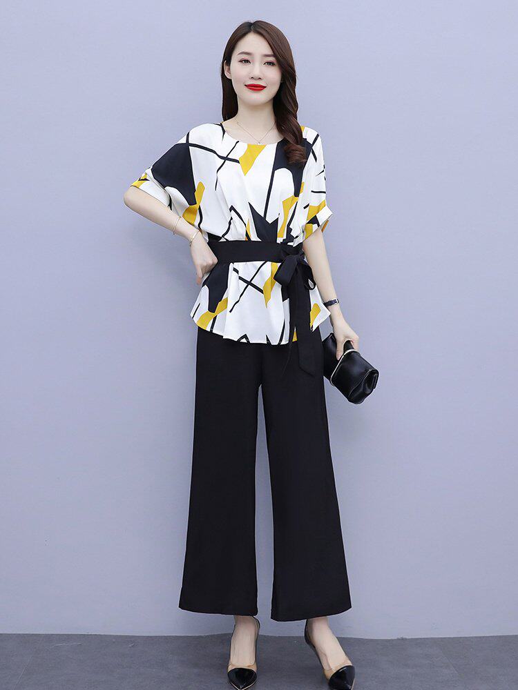阔腿裤套装女神范2021年新款夏装大码女装时尚搭配薄款裤子两件套