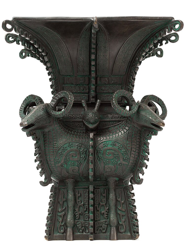 四羊方仿古三星青铜器摆件铜制酒杯酒器客厅装饰品摆件