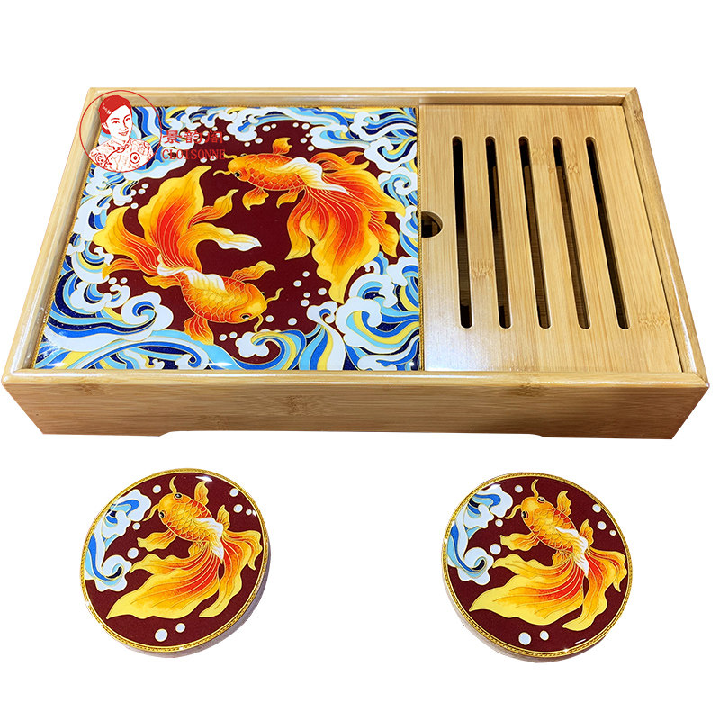 锦鲤茶盘景韵阁掐丝珐琅diy材料金丝釉料非遗景泰蓝