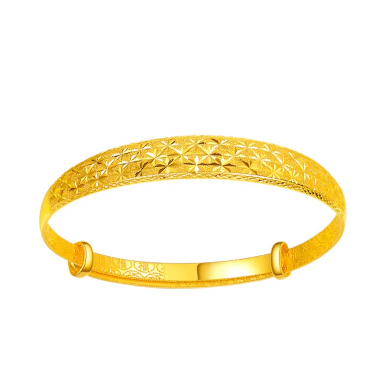 黄金手镯足金推拉满天星女手镯子实心生日礼物手饰