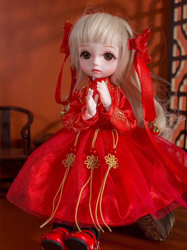米果果儿娃社包bjd娃娃6分衣服大红红色喜庆bjd娃娃
