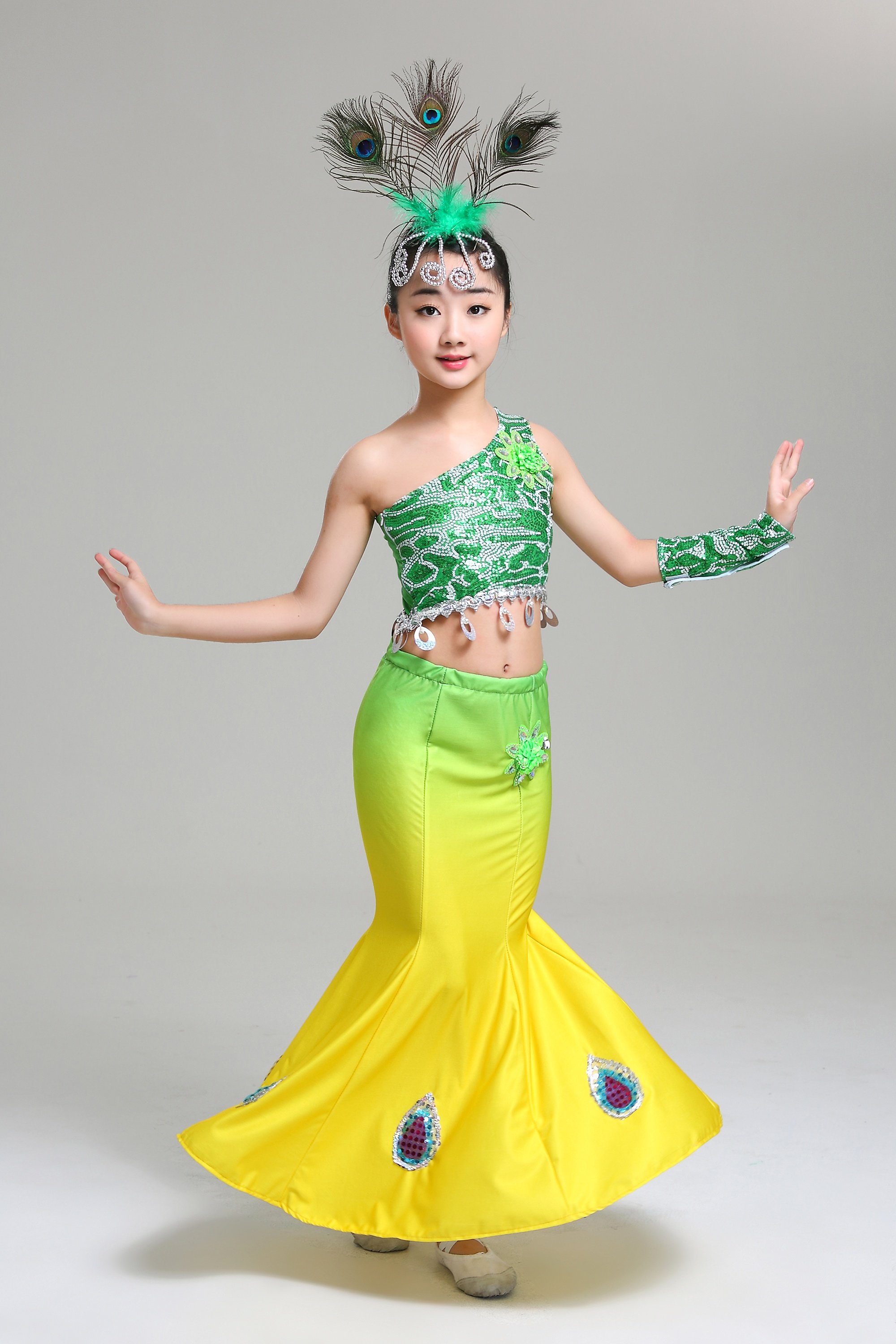 新品儿童傣族舞蹈女童孔雀舞演出演出服服装幼儿儿童演出服